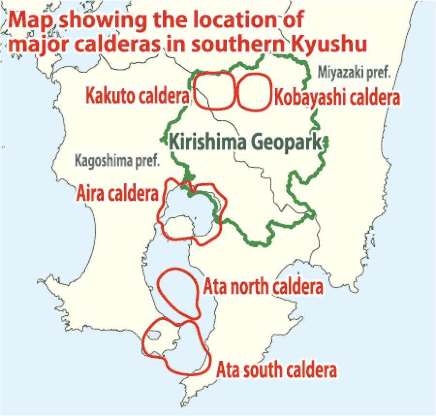 Map showing the location of major calderas in southern Kyusyu